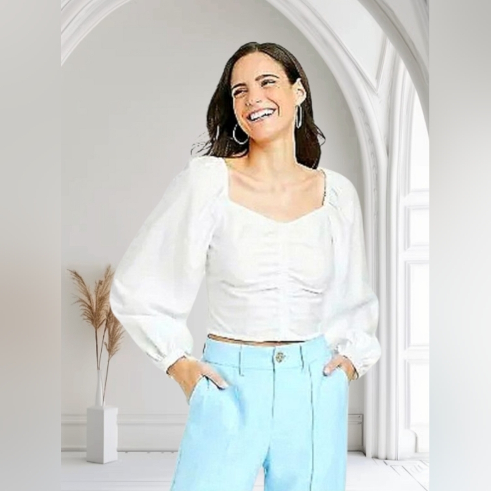 A NEW DAY WHITE BALLOON SLEEVE BLOUSE NEW WITH TAGS SIZE XL